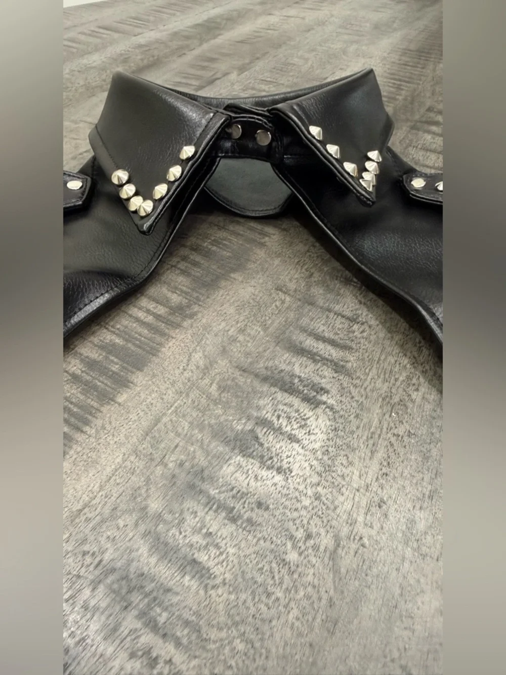 Black Studded Faux Leather Harness Collar